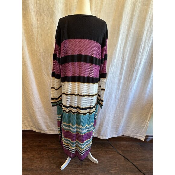 Boston Proper Pink Teal Black Stripe Crochet Duster Cardigan Sweater Sz XL - Picture 3 of 14